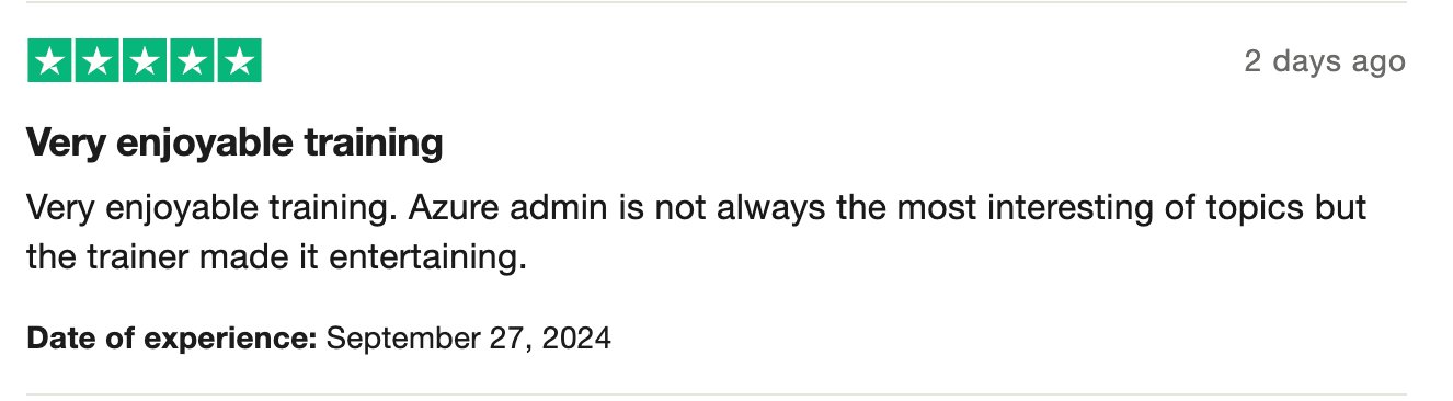 Very enjoyable training — Azure admin, 5 stars