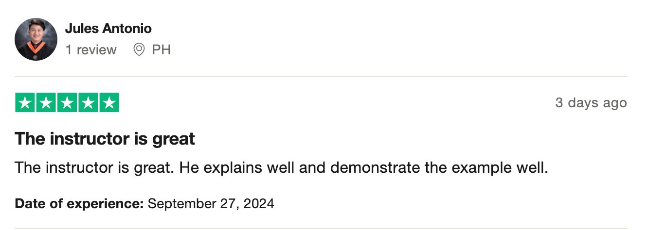 Jules Antonio — The instructor is great, 5 stars